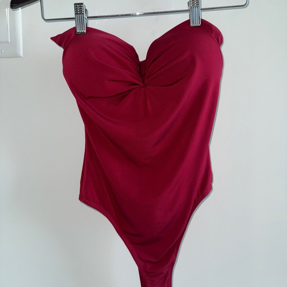 Red Strapless Sweetheart Bodysuit ♥️ Padded Cups, Soft Stretch Material
